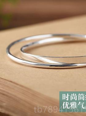 高档99纯银手镯9日韩款时尚简约质双环手饰足气银光面镯送女友女