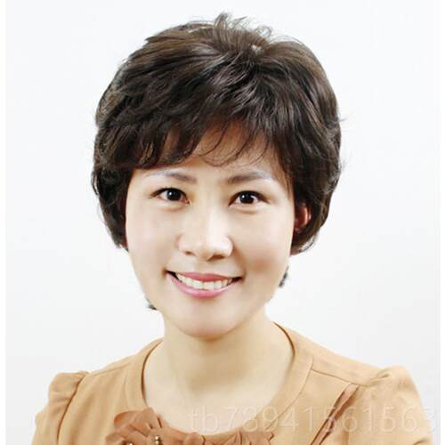 高档斜刘海士老年假女发真人发型 短卷发套妈妈奶奶整顶中假包发