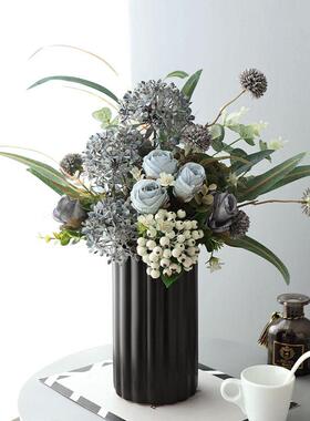 北欧现代轻奢高级感简约黑色锯齿陶瓷花瓶餐桌电视柜彷真花摆件设