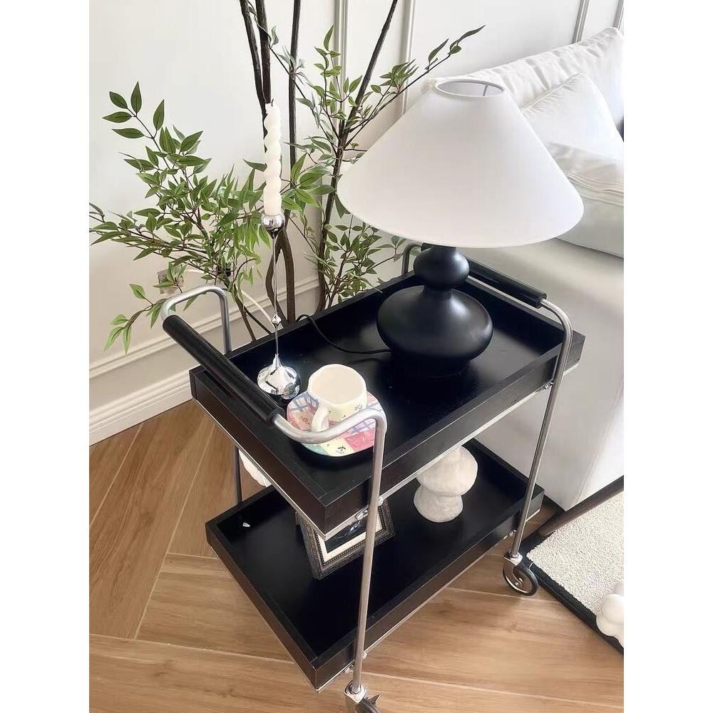 ins风小推车实木边几家用客厅沙发可移动茶几收纳储物置物架餐车