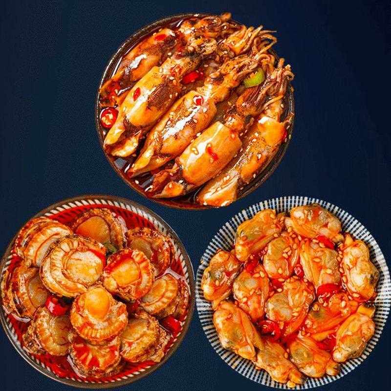 麻辣小海鲜罐头零食小吃熟食即食罐装八爪鱼海兔蛤蜊生蚝扇贝套餐