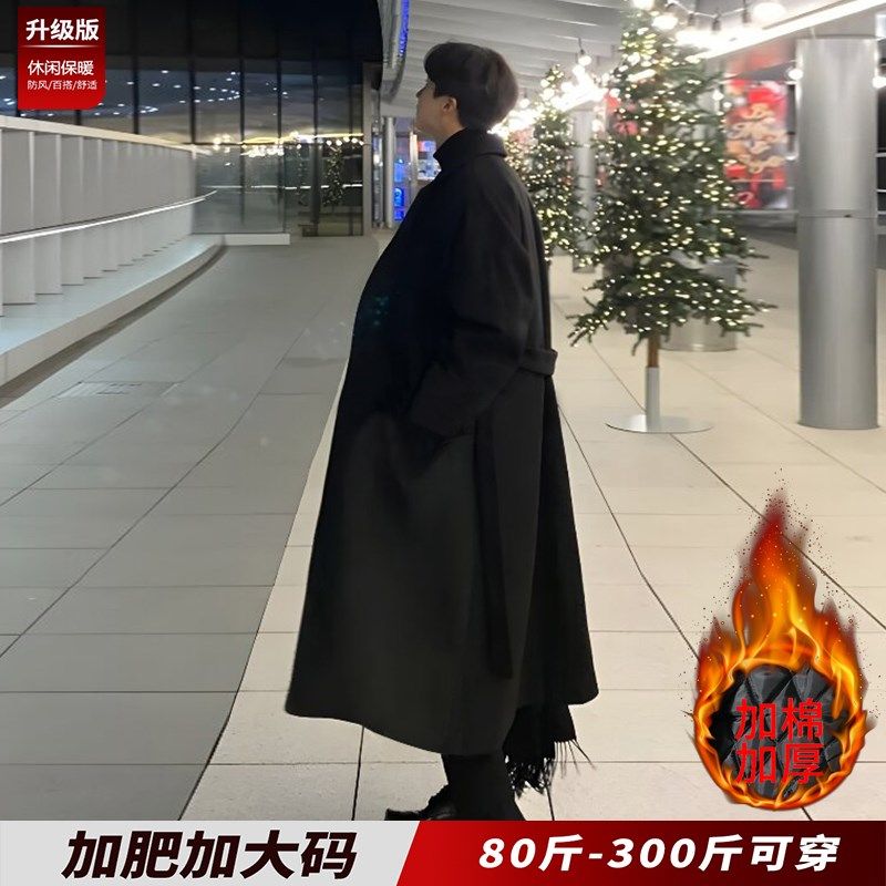 毛呢大衣男2024秋冬季新款中长款过膝呢子加厚大衣外套加肥加大码