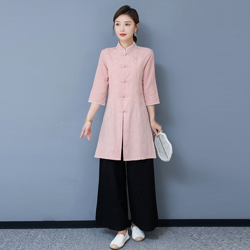 采耳师工作服汉服中式禅意女装茶艺师唐装中国风改良旗袍上衣套装