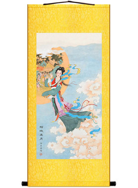 嫦娥奔月图画像 任率英仕女美女人物画 中秋节日装饰字画卷轴挂画