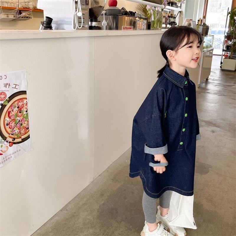 女童牛仔连衣裙韩国洋气2022春秋新品女宝宝中长款衬衫裙宽松外套