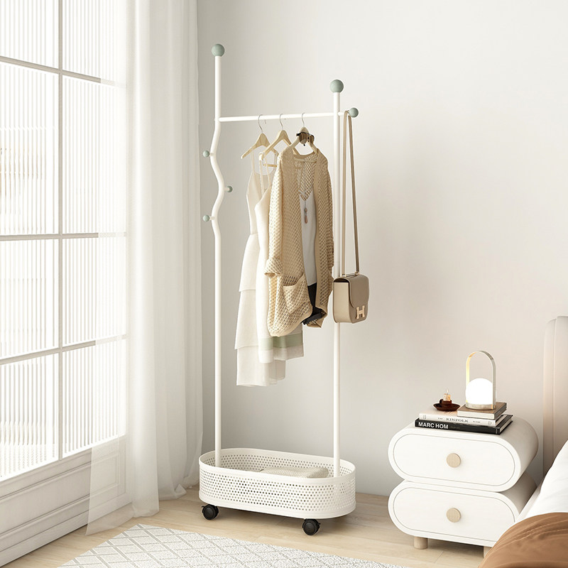 奶油风卧室落地脏衣篓挂衣架家用铁艺衣服收纳层架简易可移动衣帽,住宅家具,衣帽架,淘宝优惠券,粉丝福利购,淘宝优惠卷