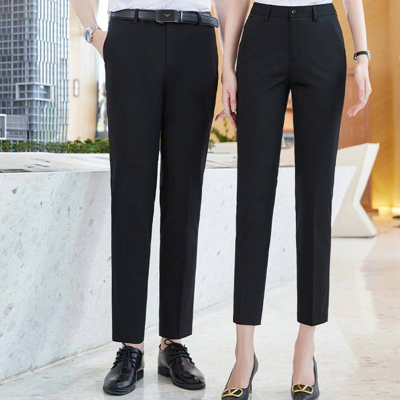 西装九分裤女夏季薄款直筒弹力黑色职业男西裤工裤正装工作长裤