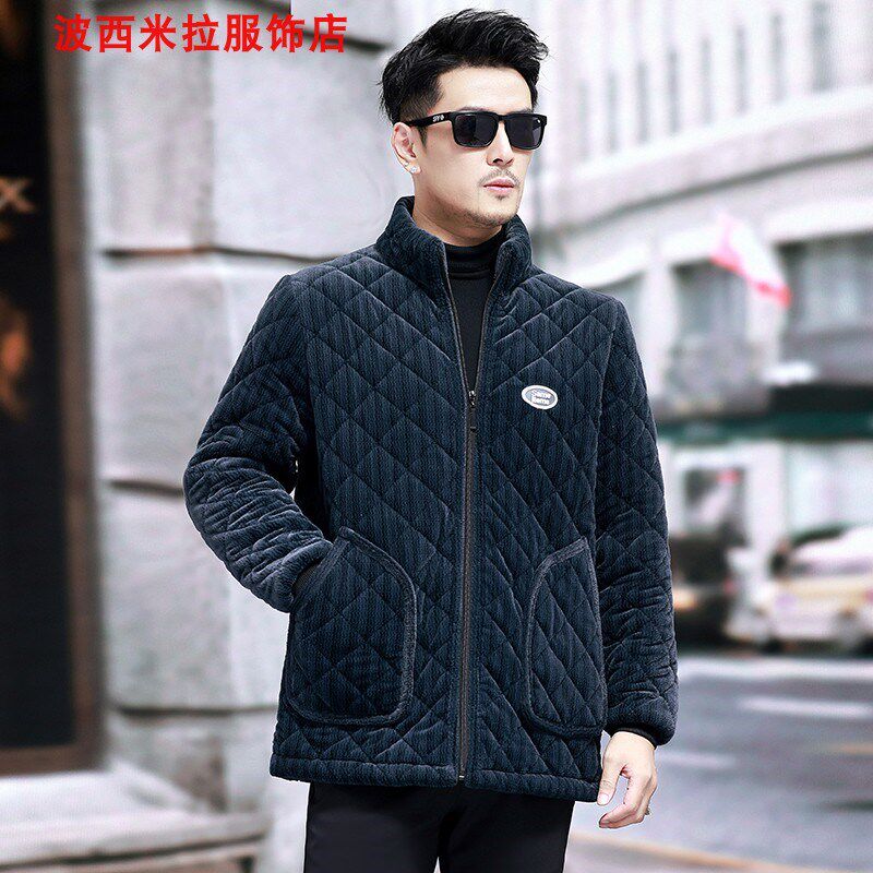 罩衣男秋冬季立领短款保暖棉衣加绒加厚工作服棉服中老年外套省服