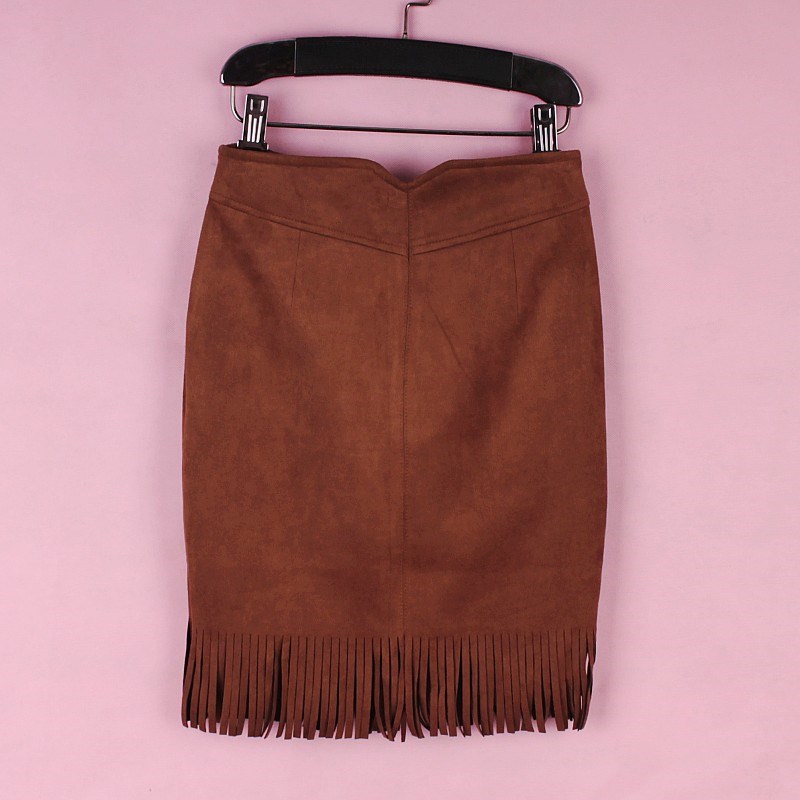 2024春秋款麂皮绒流苏半身裙a字裙女 高腰鹿皮绒包臀裙防走光大码