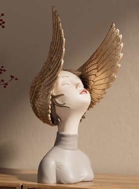 北欧轻奢客厅摆件梦想翅膀女孩艺术电视柜玄关样板间创意软装饰品
