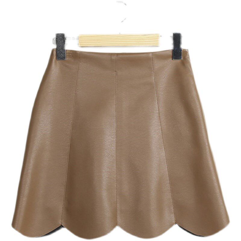咖色小皮裙a字裙半身裙女2025秋冬大码胖mm高腰显瘦pu包臀短裙子