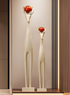 入户玄关壁龛鹿摆件轻奢高级感细长客厅电视柜边落地家居艺术装饰