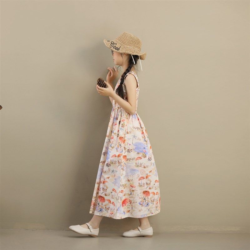 女童沙滩裙波西米亚儿童夏装新款吊带裙亲子装大童女孩度假连衣裙