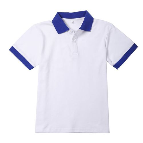 中小学生校服夏季男女藏青白色翻领短袖T恤儿童polo衫中大童班服