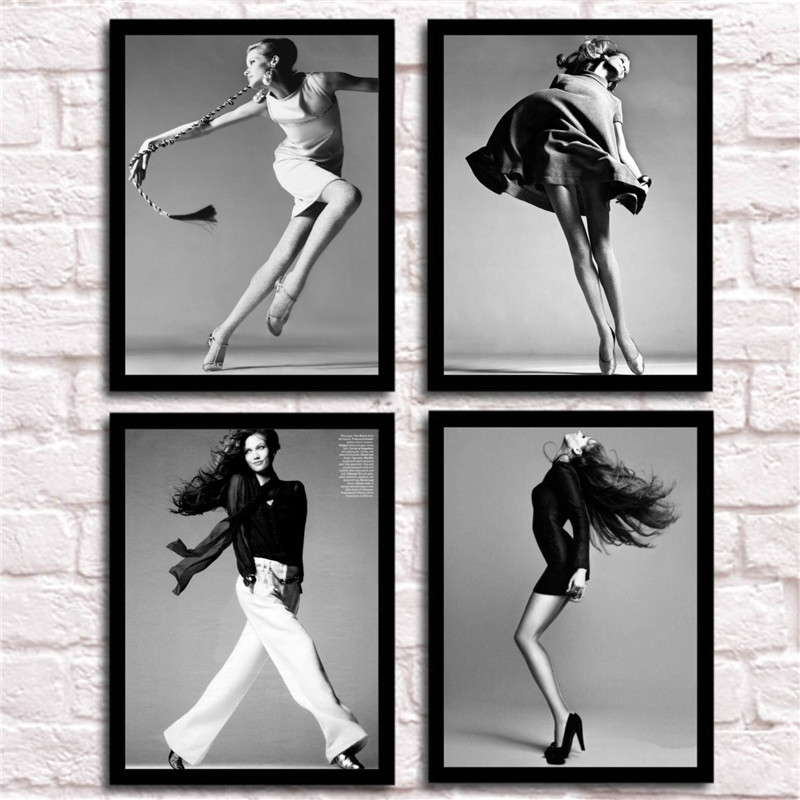黑白美女时尚模特服装店装饰画橱窗收银台背景墙相框画女装店挂画