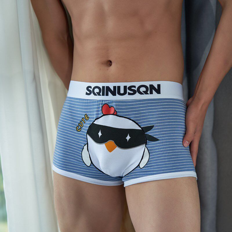 3条男士内裤男款纯棉平角条纹裤衩可爱卡通透气男生四角内裤大码