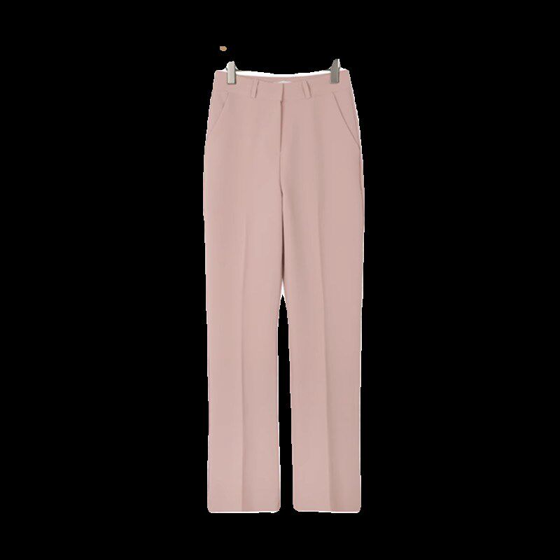 粉色西装裤女垂坠感春秋2023新款小个子直筒高腰显瘦休闲阔腿裤子