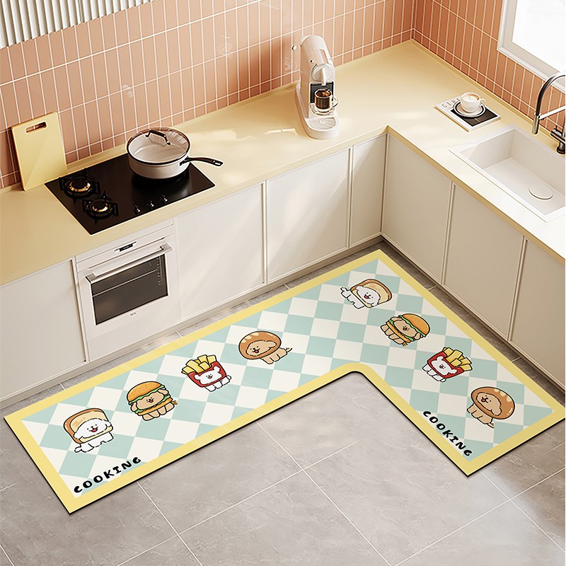 厨房专用地垫卡通小狗硅藻泥L形吸水吸油防滑脚垫可擦洗长条地毯