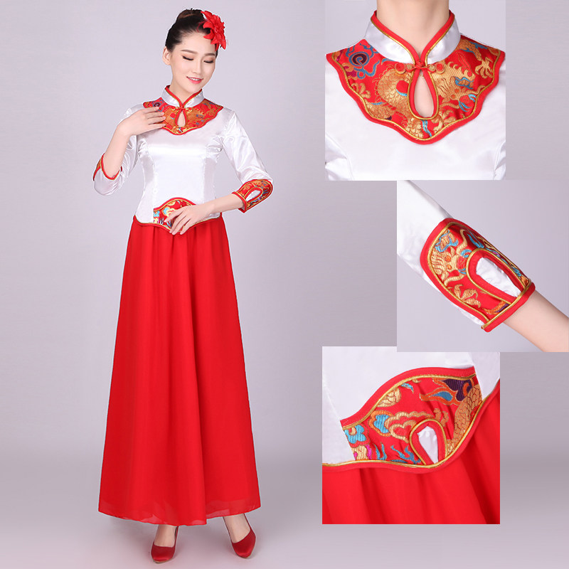 成人大合唱演出服高中学生朗诵中国风民族服男女民乐演奏表演服装