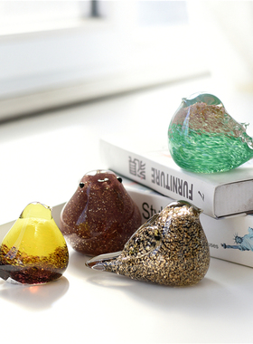 彩色琉璃鸟镇纸摆件手工玻璃艺术鸟欧式美式家居装饰创意新婚礼品