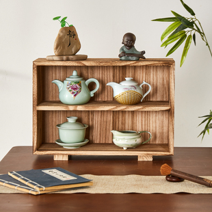 博古架实木中式桌面茶杯收纳置物架子小型紫砂壶茶壶茶具茶叶摆件