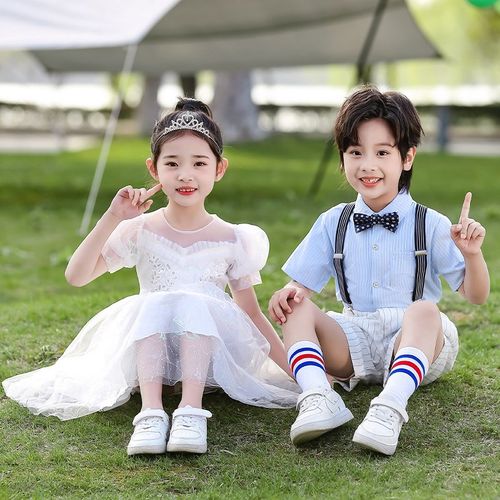 六一儿童合唱演出服女童舞蹈蓬蓬裙礼服男童表演小学生毕业照服装