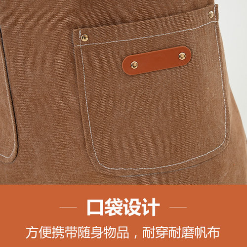 牛仔围裙logo订制女时尚花艺师花店咖啡师专用帆布餐厅工作服防水