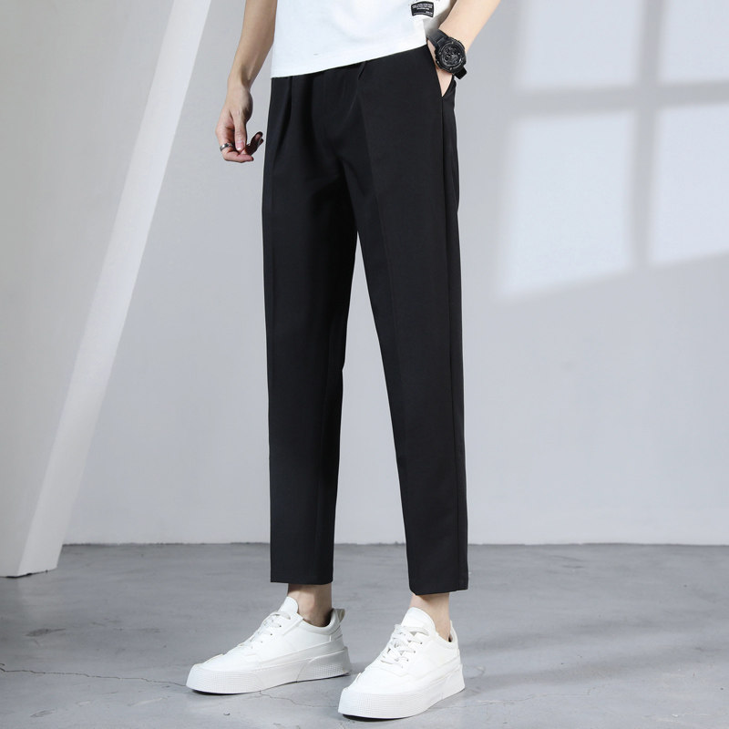 夏季休闲裤垂感男士西裤春夏九分裤商务直筒宽松薄款修身裤子男款