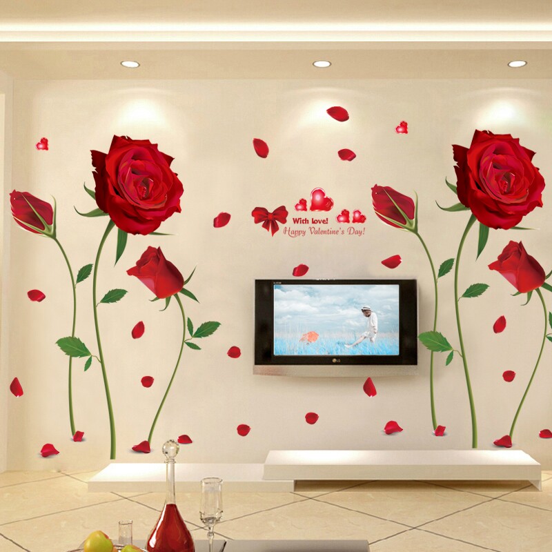 创意花卉墙贴纸个性客厅电视背景墙壁纸自粘温馨卧室床头墙上贴画