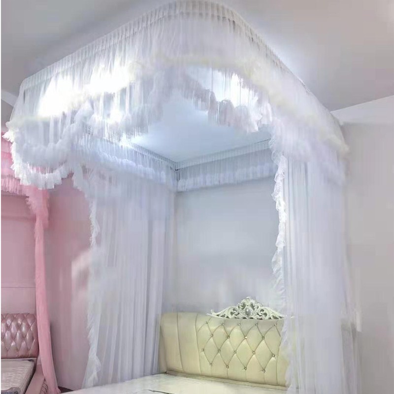 u型轨道导轨挂墙吸顶豪华1.8米大床蚊帐家用婚庆公主宫廷定制尺寸