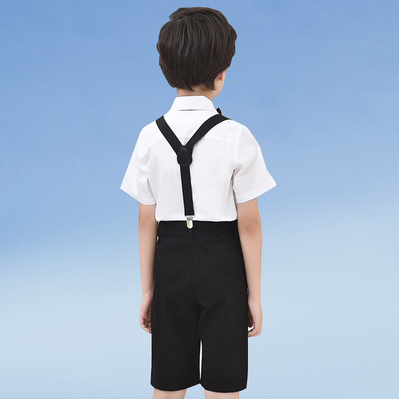 男童礼服夏季短袖白衬衫黑短裤套装大童六一表演服儿童钢琴演出服