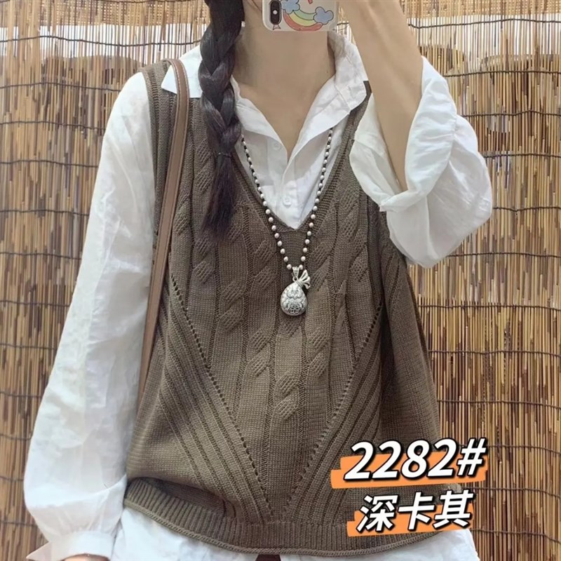 针织马甲女短款背心秋季新款套头宽松外搭V领小坎肩时尚叠穿马夹