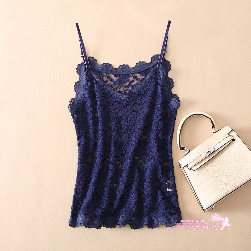 女人味吊带背心外穿钩花无袖短款大码蕾丝镂空内搭打底衫性感上衣