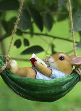 庭院户外树上挂件秋千兔子装饰品花园杂货创意卡通动物工艺品摆件