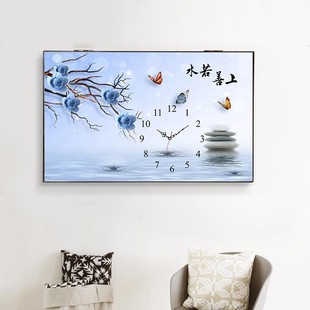 客厅钟表画十字绣新款挂装饰新中式满上善若水2021小件自己手工线