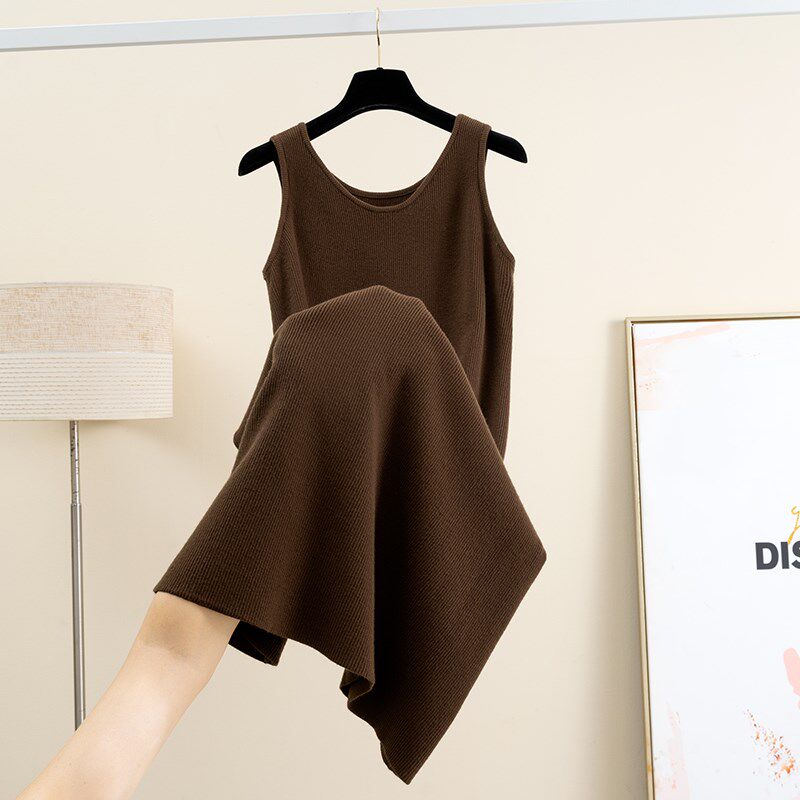 羊毛圆领针织连衣裙女2024秋冬新款中长款无袖内搭过膝显瘦毛衣裙