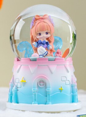 动漫女孩公仔水晶球音乐盒发光发亮飘雪送女孩女生朋友生日小礼物