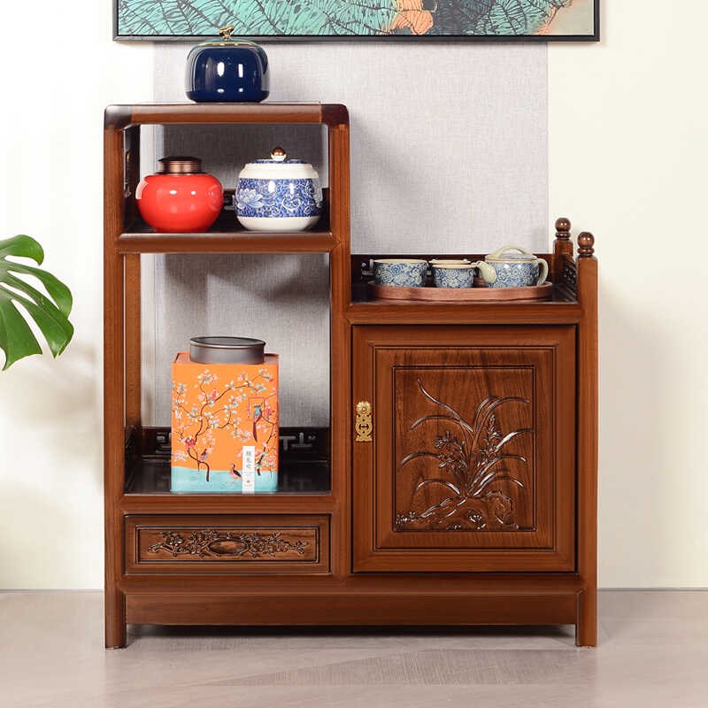 中式实木茶水柜家用餐边柜客厅茶水台办公酒水柜榆木储物柜茶叶柜