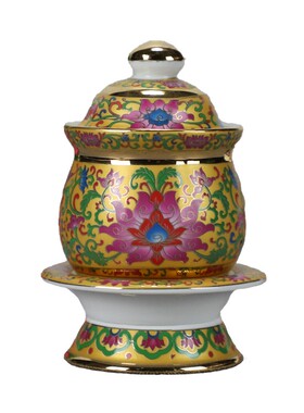 陶瓷青花瓷圣水杯莲花净水杯供水杯佛前杯茶杯圣杯摆件佛具摆件