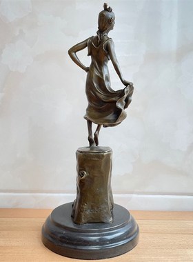 铜雕塑艺术品少女英姿树桩上的舞蹈人物工艺品创意摆件家居饰品