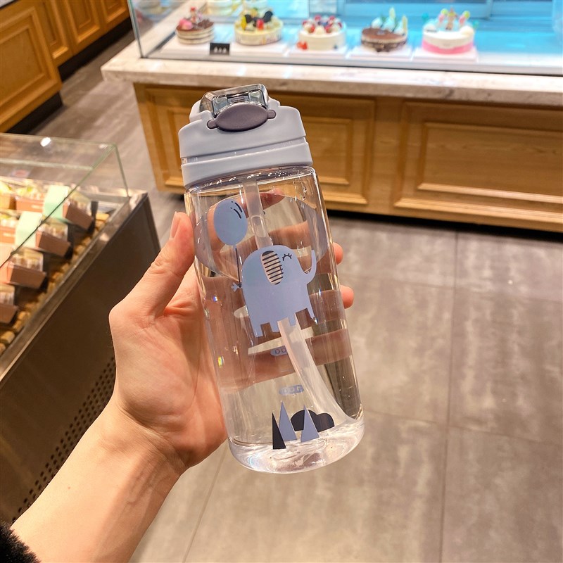 塑料水杯防摔带吸管手把可爱女学生儿童小孩卡通水瓶随手杯太空杯