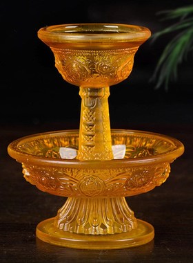 尼泊尔修行杯琉璃护法杯西藏家用八吉祥浮雕 大小号琥珀古法供杯