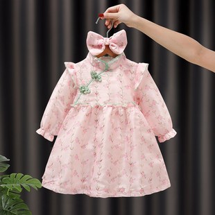 女童旗袍连衣裙春秋季婴儿一周岁宴中式抓周礼服女宝宝汉服公主裙