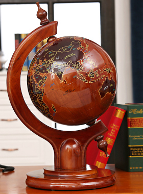 大号办公桌室实木地球仪摆件工艺品仿古木质桌面装饰礼品摆件