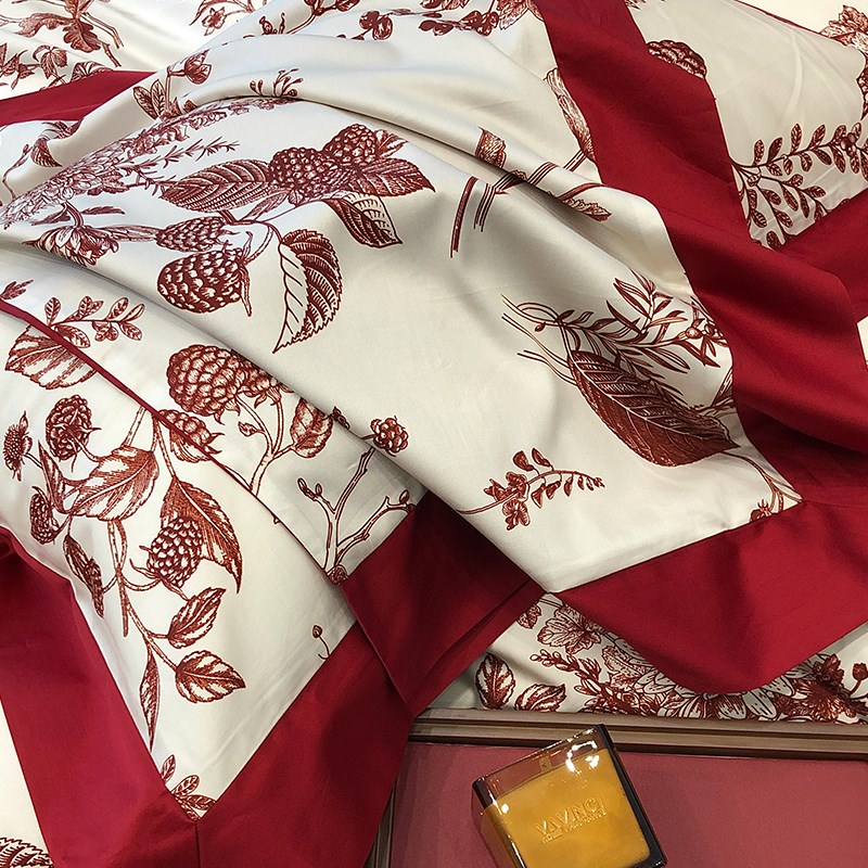 浪漫封存红色婚庆全棉四件套100s长绒棉结婚被套床单纯棉嫁娶床品