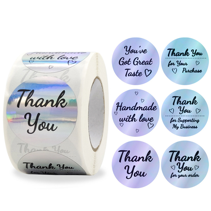 500张/卷镭射感谢贴纸多款式礼物封口贴信封密封标签防水反光墙贴