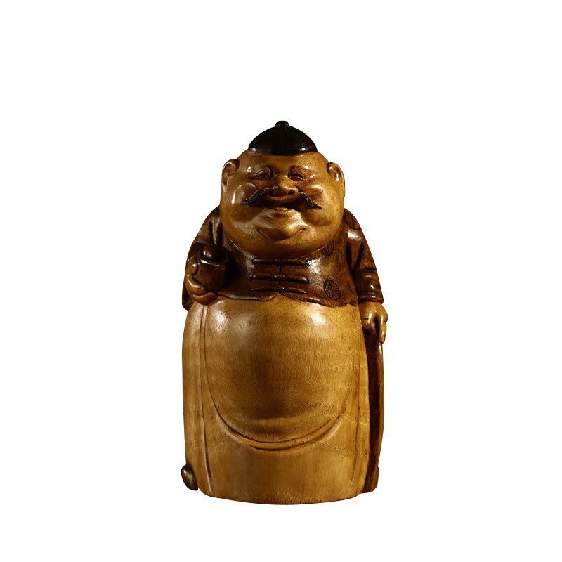 竹根雕老财主中式玄关装饰木雕家居橱窗装饰摆件招财复古创意财神