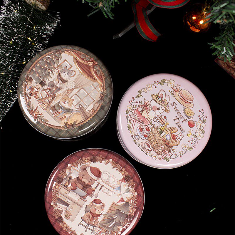 糖果饼干曲奇收纳盒圆形烘焙雪花酥糖盒结婚礼盒喜糖包装马口铁盒