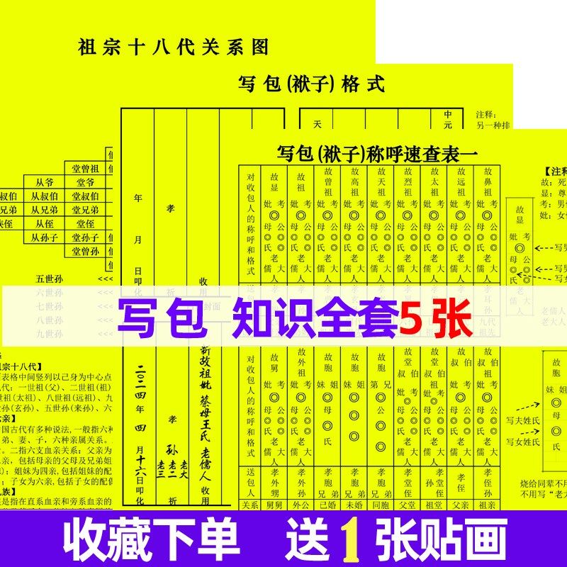 中元节七月半农村写包称呼写袱子亲戚辈分称呼大全随身宝全套贴画,家居饰品,版画,淘宝优惠券,粉丝福利购,淘宝优惠卷