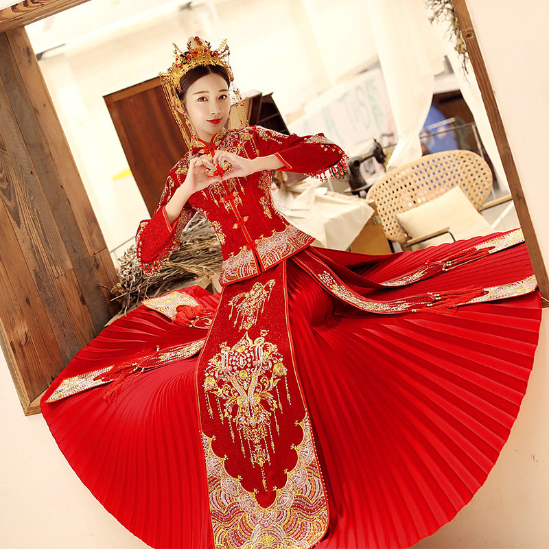 秀禾服新娘2021新款中式礼服结婚敬酒服婚纱龙凤褂秀禾服出阁服冬